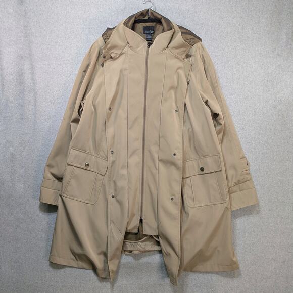 East 5th Women’s Trench Coat 2X Beige Hooded Lined Jacket Rain Windbreaker - Picture 12 of 16